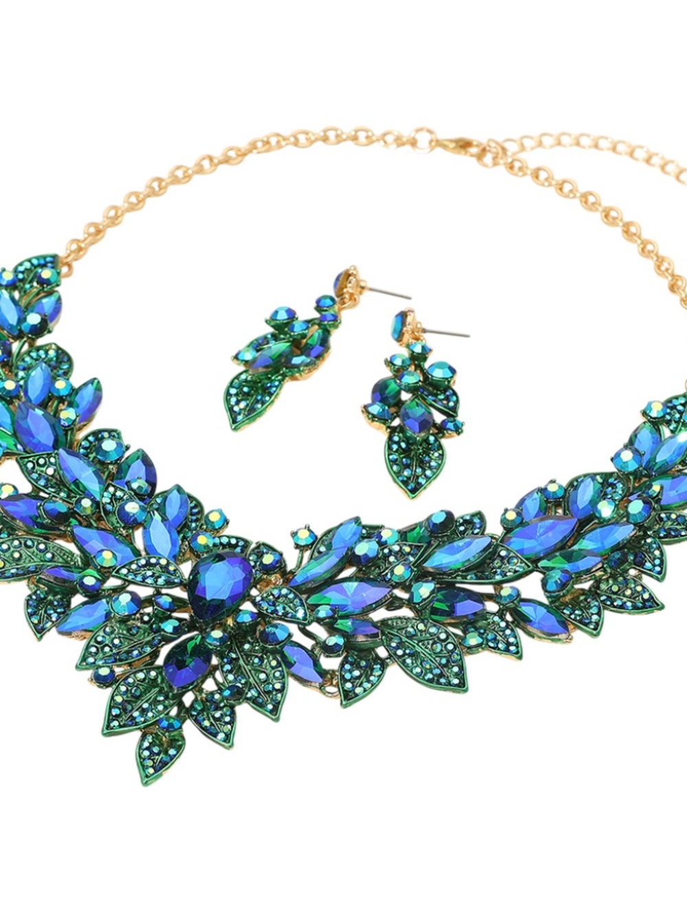 Green Blue Evening Necklace Quality Crystals